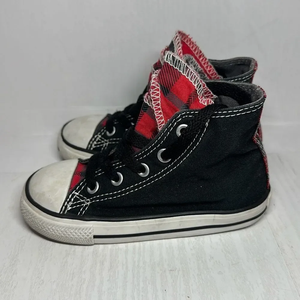 Converse All Star Chuck Taylor‎ Black Red Hi Top Sneakers Tennis Shoes size 8
